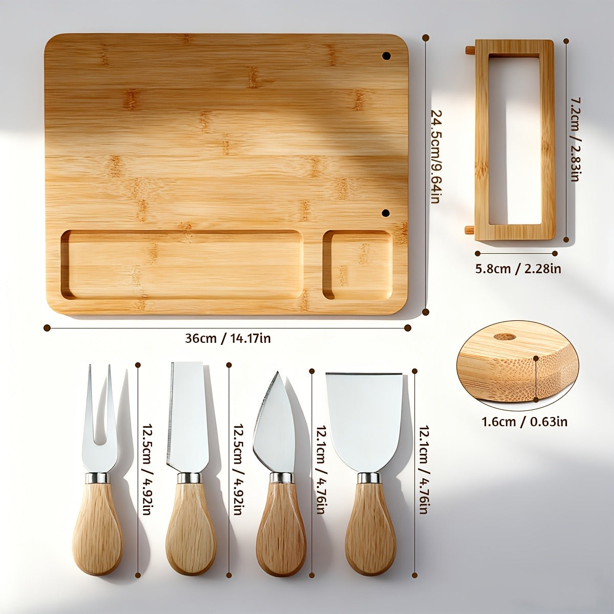 Charcuterie Board with 4-Piece Stainless Steel Knife Set, Cheese Tray