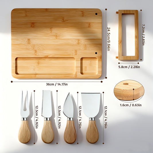 Charcuterie Board with 4-Piece Stainless Steel Knife Set, Cheese Tray