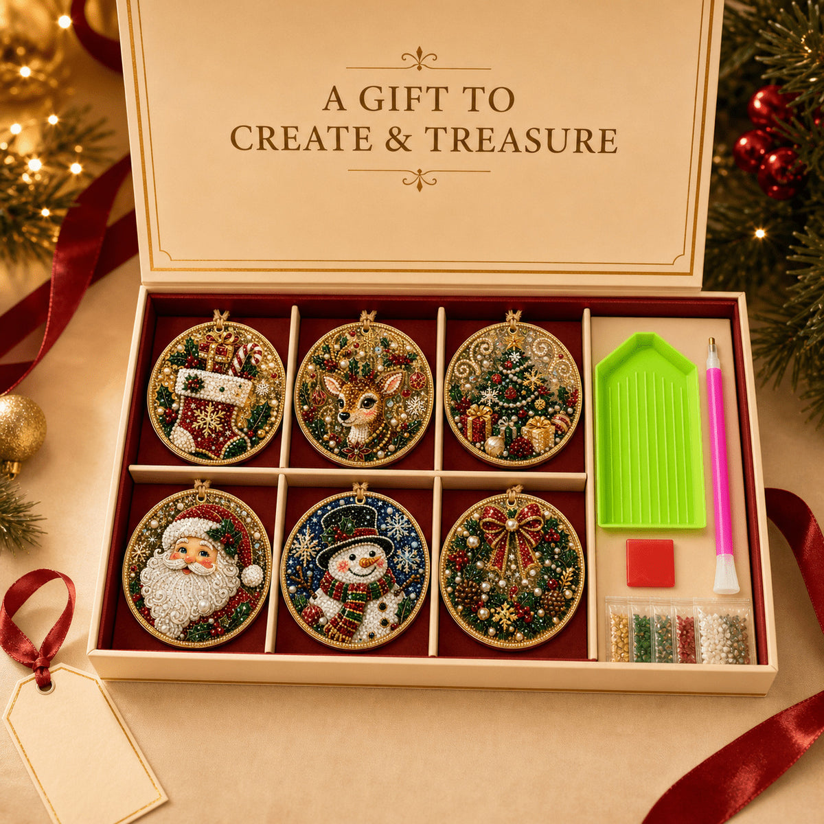 DIY Christmas Pearl Ornament Kit, 6 Hanging Holiday Ornaments
