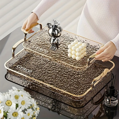 3-Piece Clear Serving Tray Set with Gold Rims, Large to Small