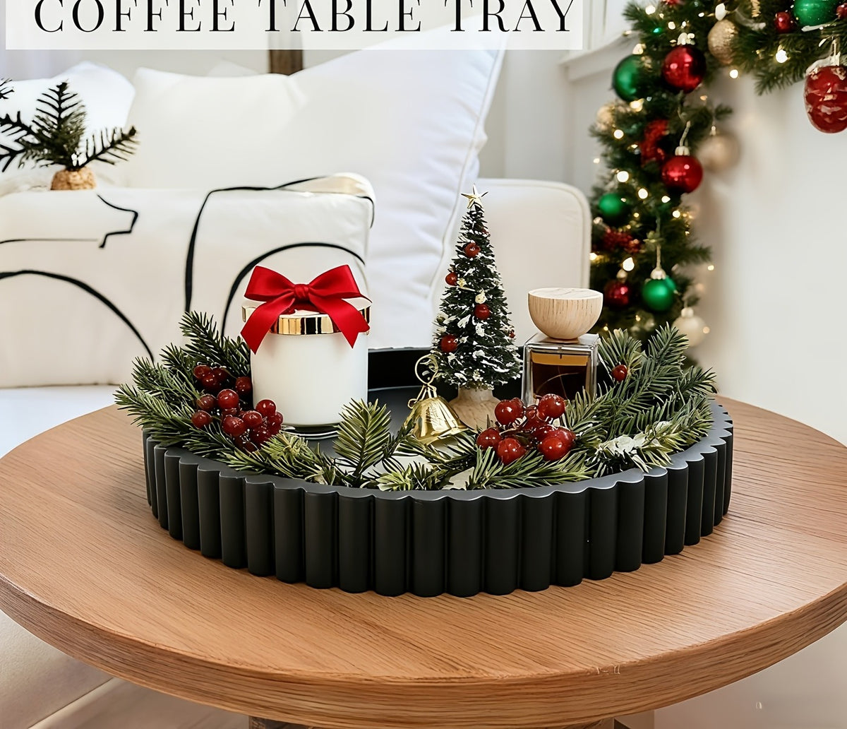 11 In Round Decorative Wood Tray for Coffee Table, Fall Decor