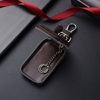 Men's Black Wolf-Print Wallet with Dark Brown Key Case, 2-Piece Set