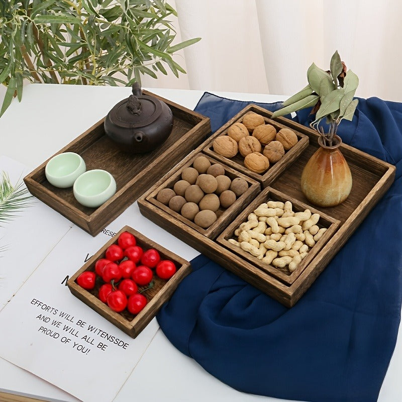 7-Piece Paulownia Wood Nesting Serving Tray Set, Wood-Grain Decor