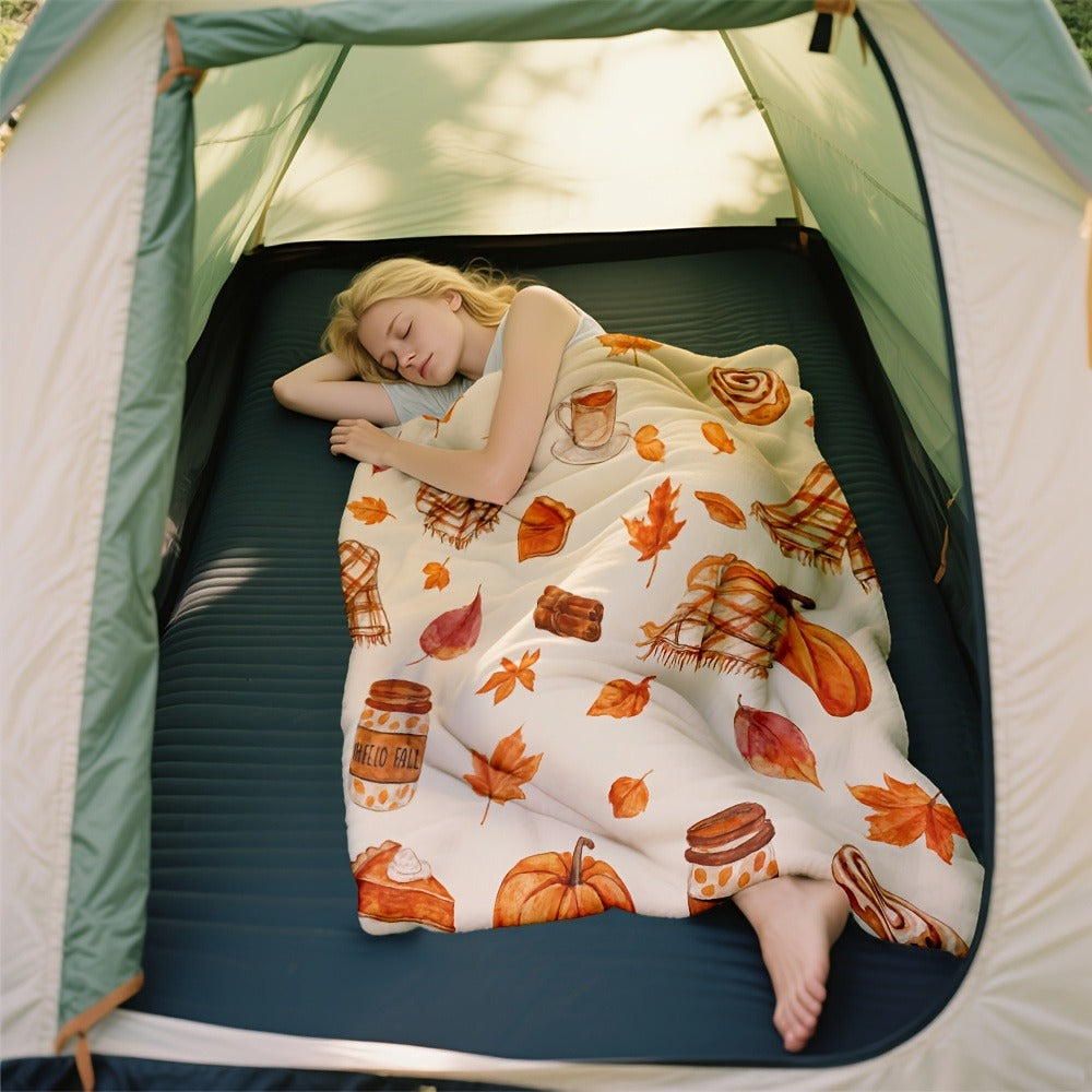 Autumn Pumpkin and Maple Leaf Flannel Throw Blanket, 150 x 100 cm