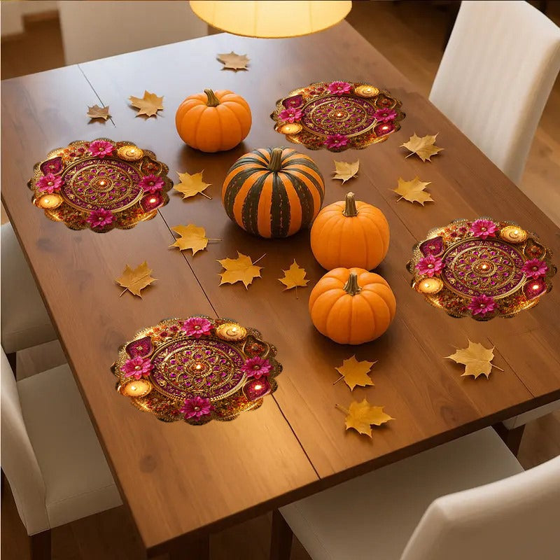 Set of 6 Round Printed Placemats, 15 in (38 cm)