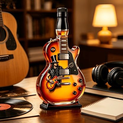 Guitar-Shaped Borosilicate Glass Whiskey Bottle with Cork, 11.83 oz