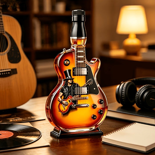 Guitar-Shaped Borosilicate Glass Whiskey Bottle with Cork, 11.83 oz