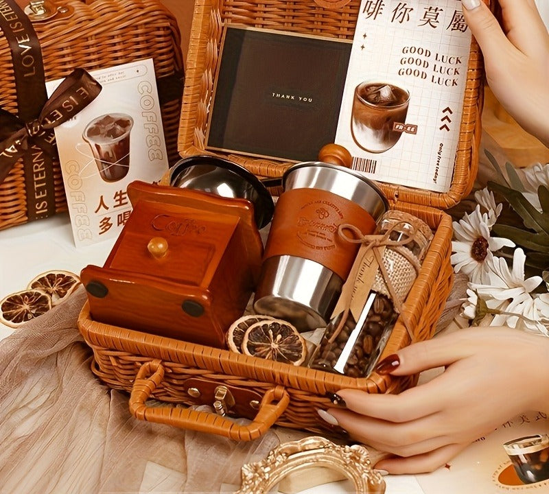 Portable Hand Grinder Coffee Set for Travel and Office, Vintage