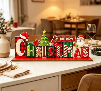 Vintage Wooden Santa 'Merry Christmas' Sign, 2D Flat Tabletop Decor