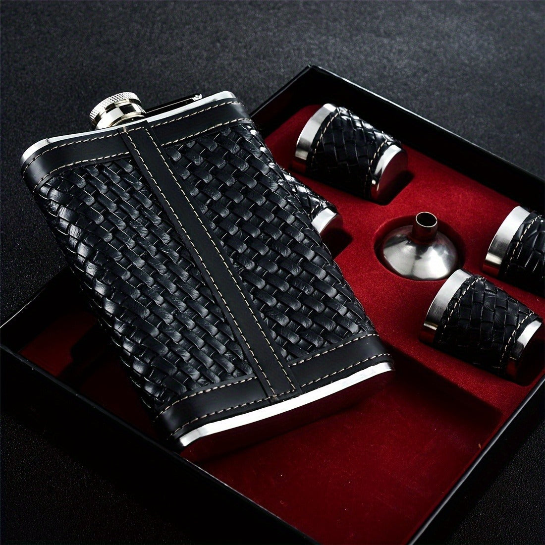 Black Stainless Steel Hip Flask Gift Set with Pen