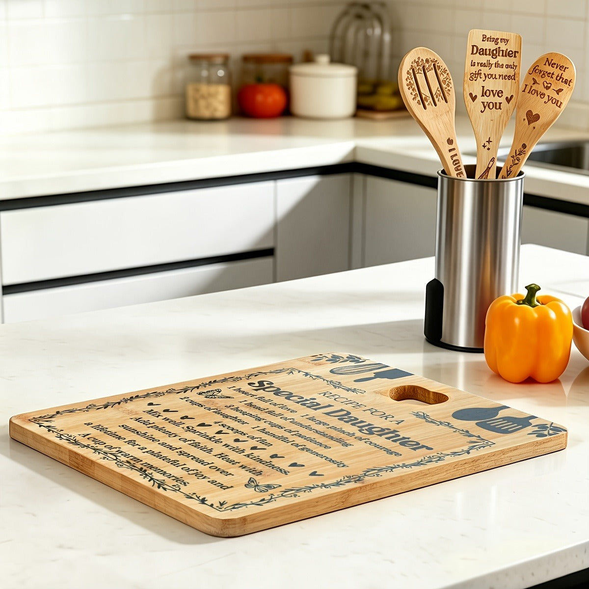 Recipe for a Special Daughter Bamboo Cutting Board and Utensil Set