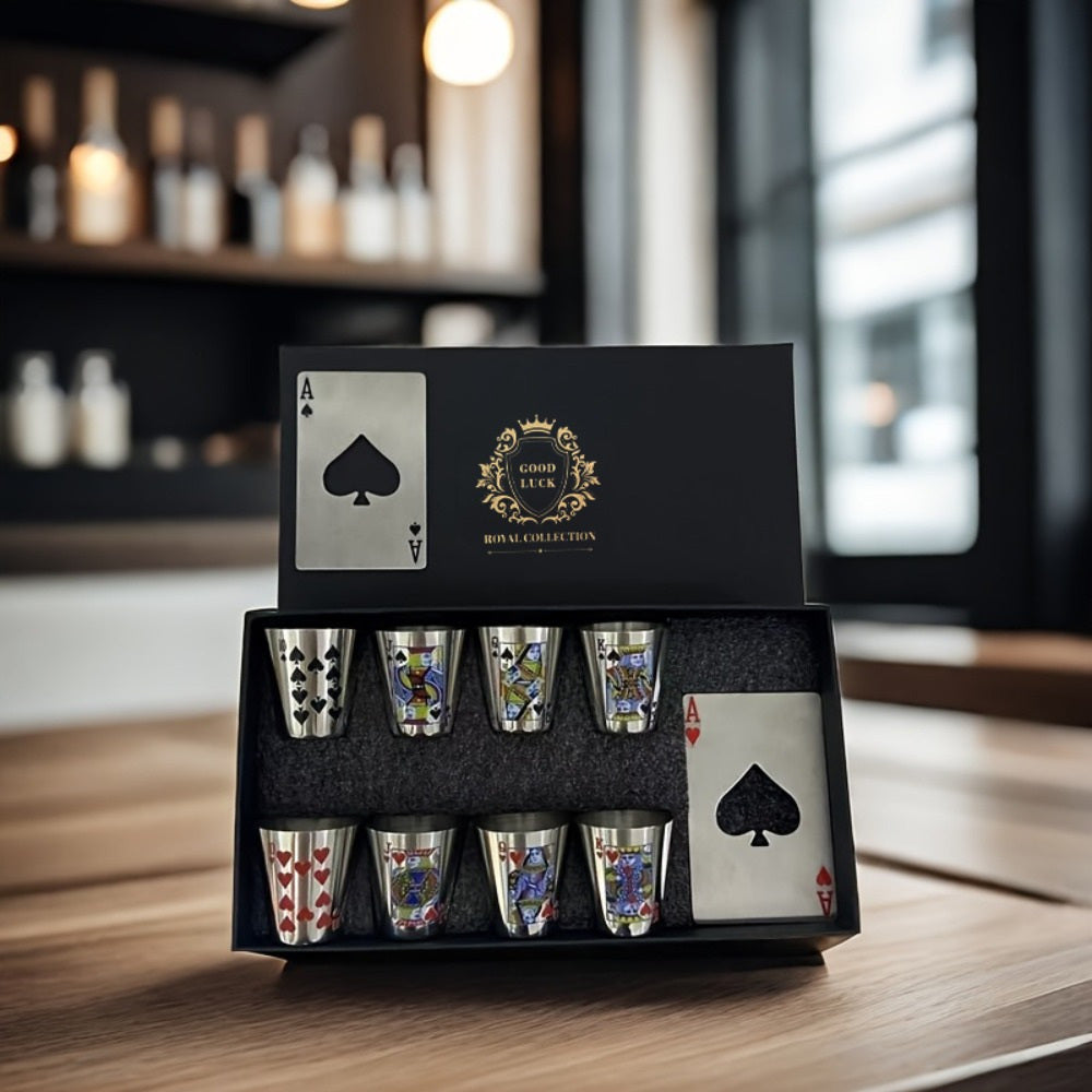 Stainless Steel Cup Gift Set, 8 Cups and 2 Bottle Openers in Box