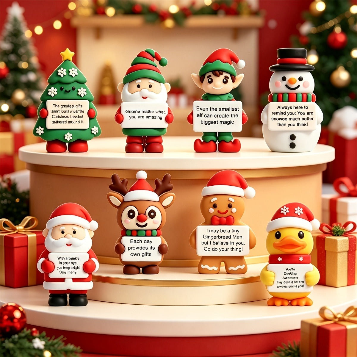 Set of 10 Christmas Silicone Figurines with Message Cards