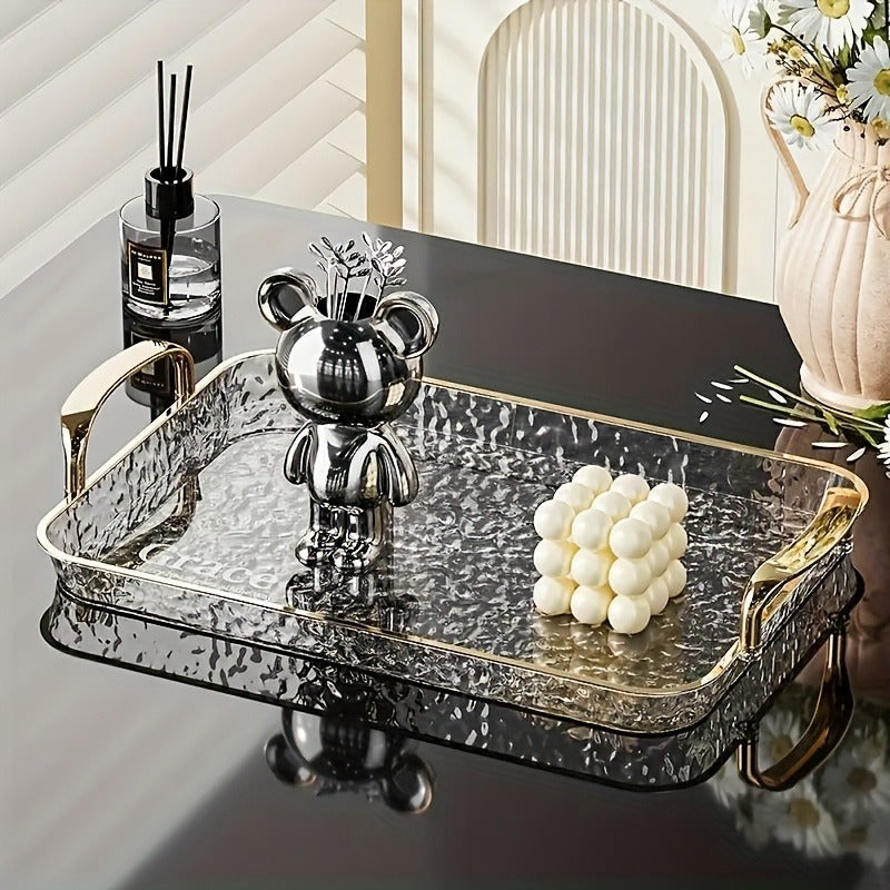 3-Piece Clear Serving Tray Set with Gold Rims, Large to Small