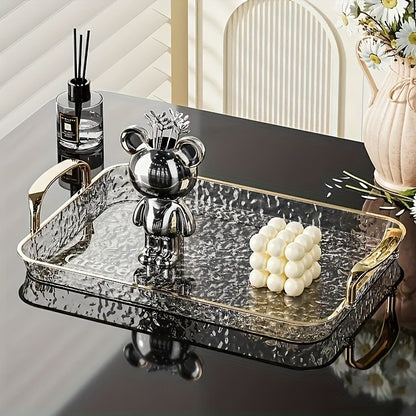 3-Piece Clear Serving Tray Set with Gold Rims, Large to Small