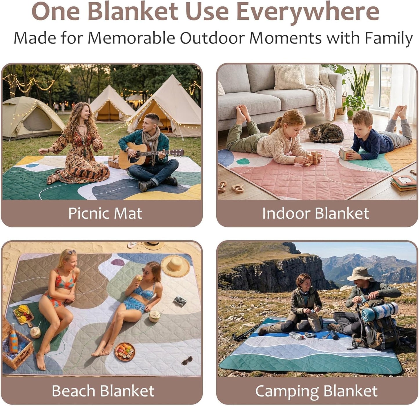 Extra Large Waterproof Picnic Blankets 3 Layer, Sandproof and Foldable Outdoor Blanket for Beach Camping, Park and Travel