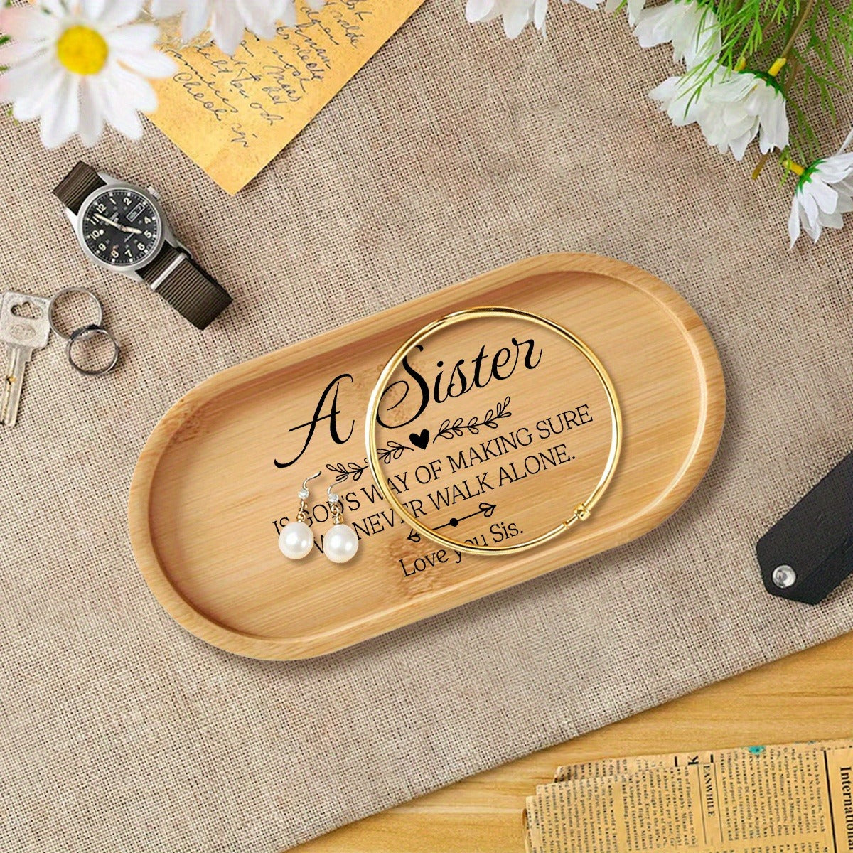 Oval Bamboo Jewelry Tray, Country-Style Desktop Organizer