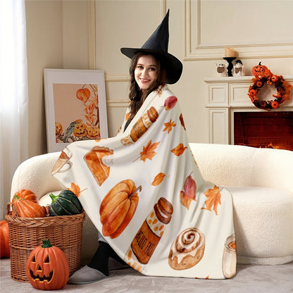 Autumn Pumpkin and Maple Leaf Flannel Throw Blanket, 150 x 100 cm
