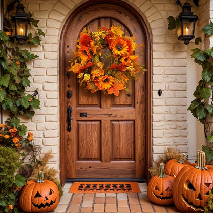 Sunflower and Maple Leaf Artificial Fall Wreath, 15.75 in