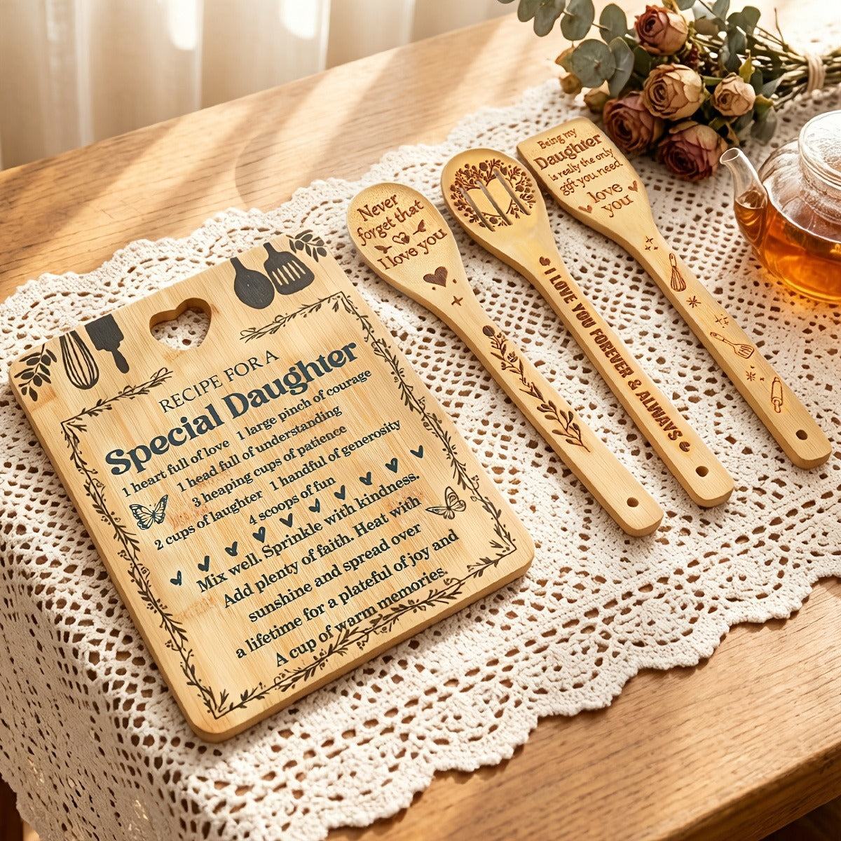 Recipe for a Special Daughter Bamboo Cutting Board and Utensil Set