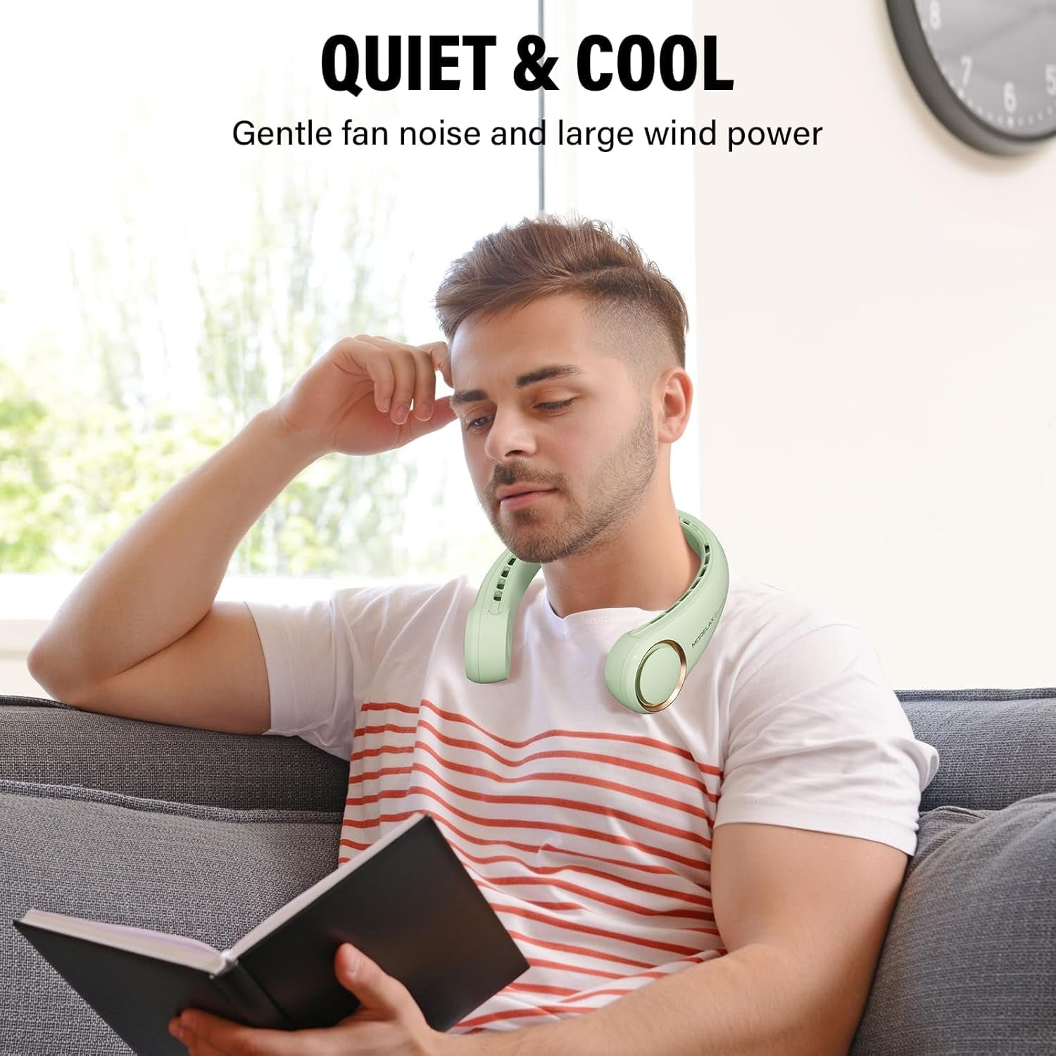 Neck Fan, USB Rechargeable Personal Fan, 3 Speeds Adjustable, Large Air Outlet Powerful Strong Wind, Adjustable, 360° Cooling, Super Quiet, No Blade Design, No Hair Twisting, Small (Green)