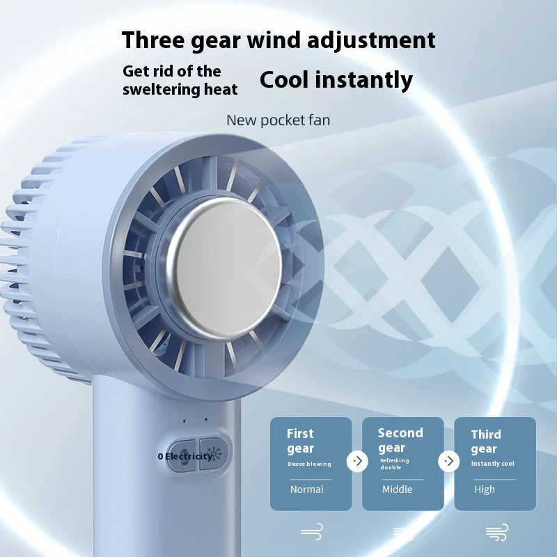 Portable Handheld Turbo Jet Fan Brushless Motor High Speed Mini Fan 3600mAh Rechargeable 3-Speed Ice Cooling Fan Light Blue
