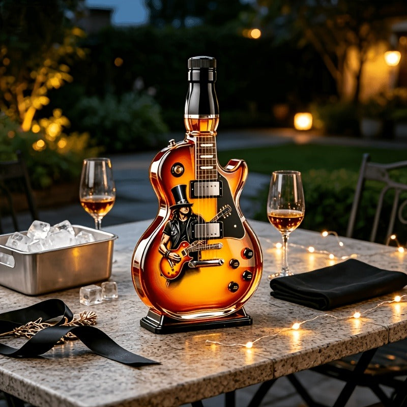 Guitar-Shaped Borosilicate Glass Whiskey Bottle with Cork, 11.83 oz
