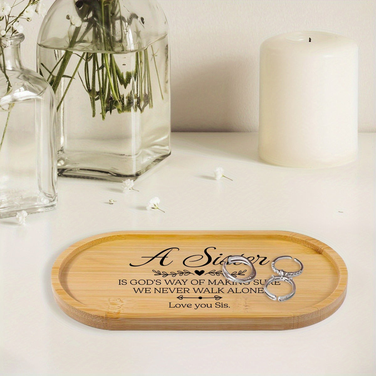 Oval Bamboo Jewelry Tray, Country-Style Desktop Organizer
