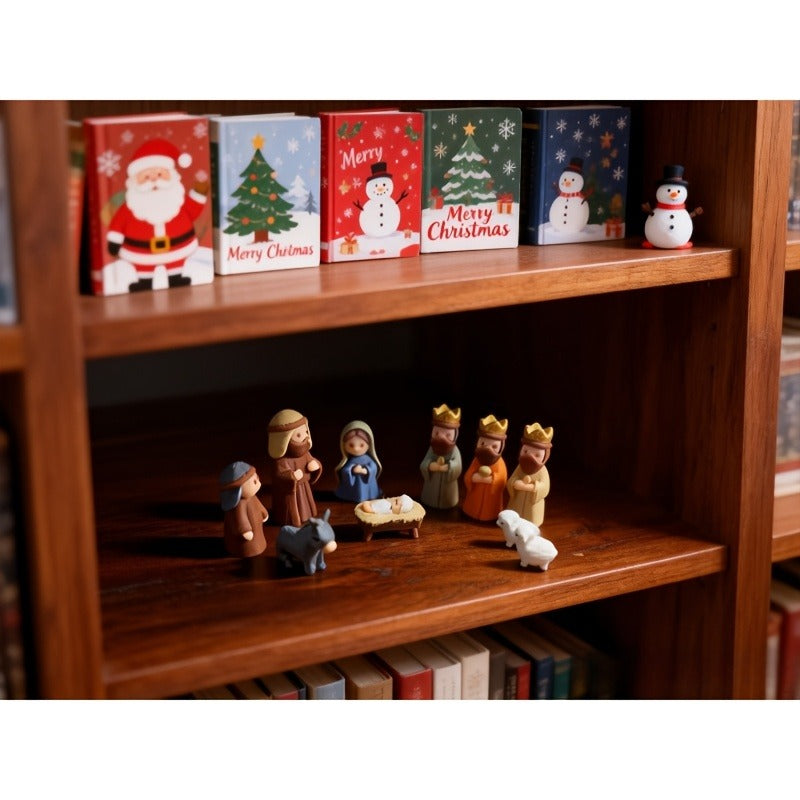 Handmade Miniature Christmas Nativity Set in a Portable Tin Box