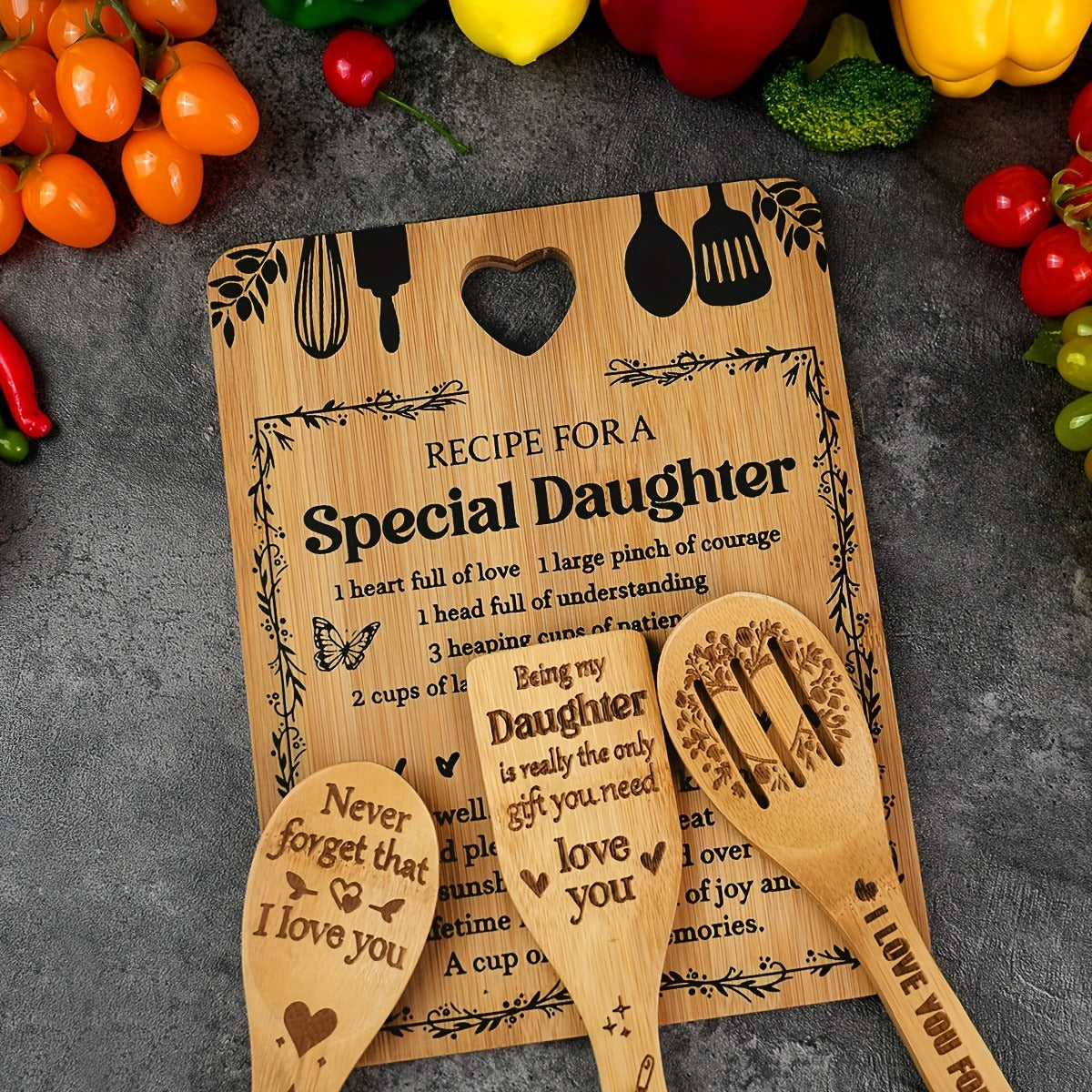 Recipe for a Special Daughter Bamboo Cutting Board and Utensil Set