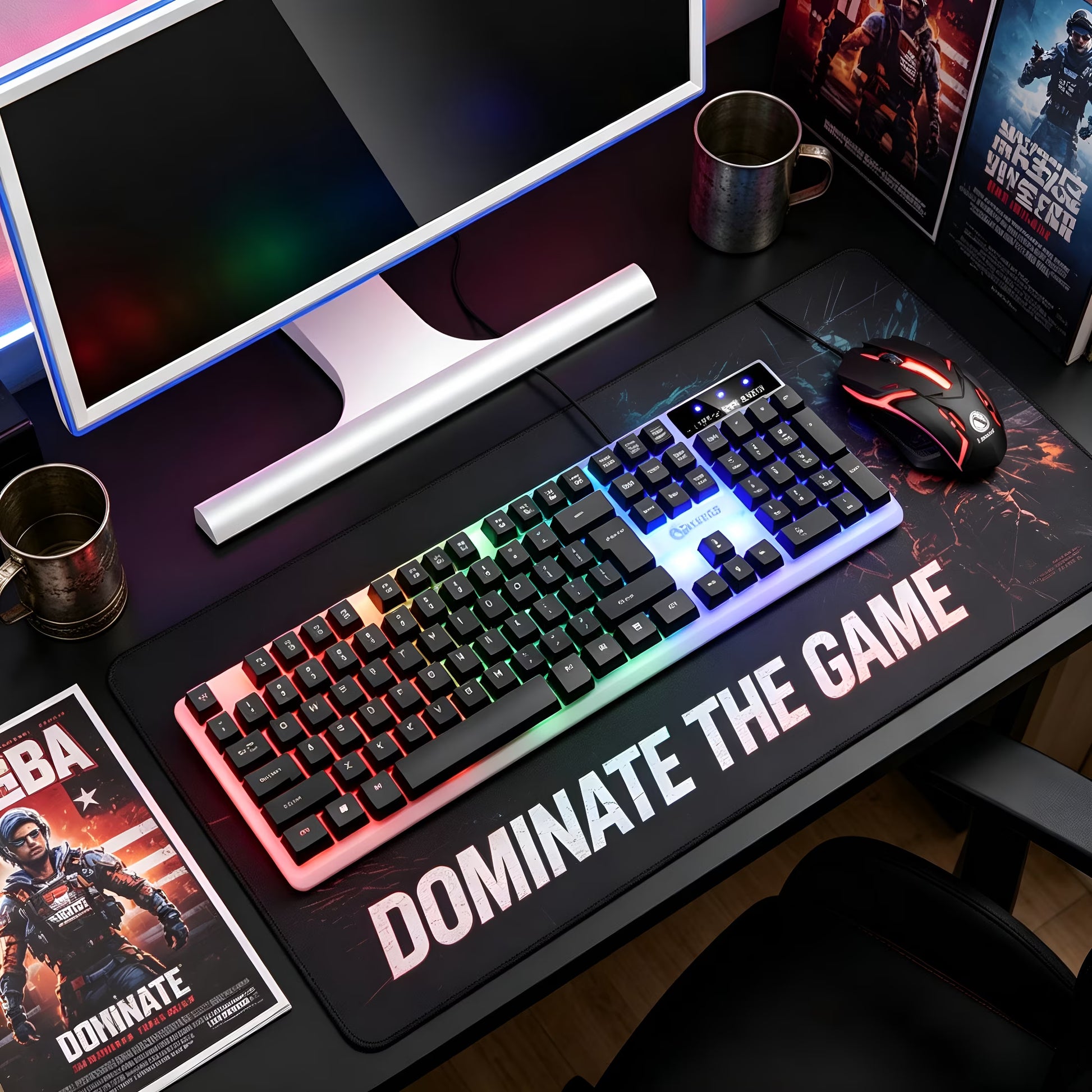 Gaming Keyboard and Mouse Combo,Luminous Wireless Mechanical Feel Keyboard with Suspended Keys,104-Key Backlit Adjustable Keyboard and Ergonomic Mouse for Pc Gaming Computer Setup