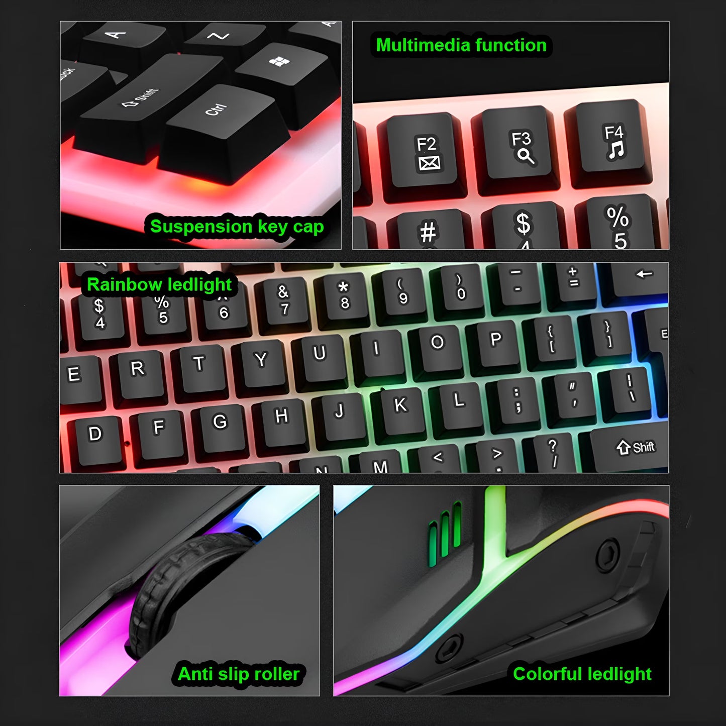 Gaming Keyboard and Mouse Combo,Luminous Wireless Mechanical Feel Keyboard with Suspended Keys,104-Key Backlit Adjustable Keyboard and Ergonomic Mouse for Pc Gaming Computer Setup