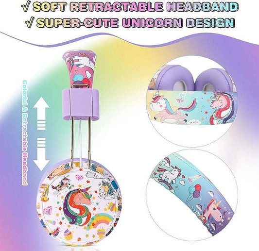 Qearfun Unicorn Headphones for Girls Kids for School, Kids Bluetooth Headphones with Microphone & 3.5Mm Jack, Teens Toddlers Wireless Headphones with Adjustable Headband for Tablet/Pc (Purple)