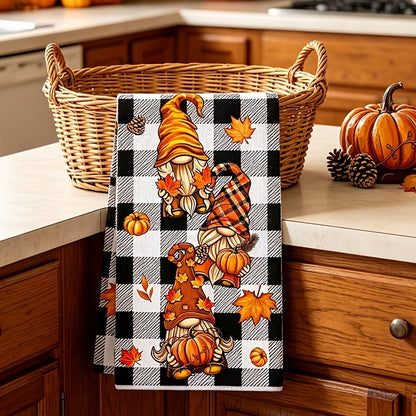 Set of 2 Autumn Pumpkin Gnome Kitchen Towels, Buffalo Plaid
