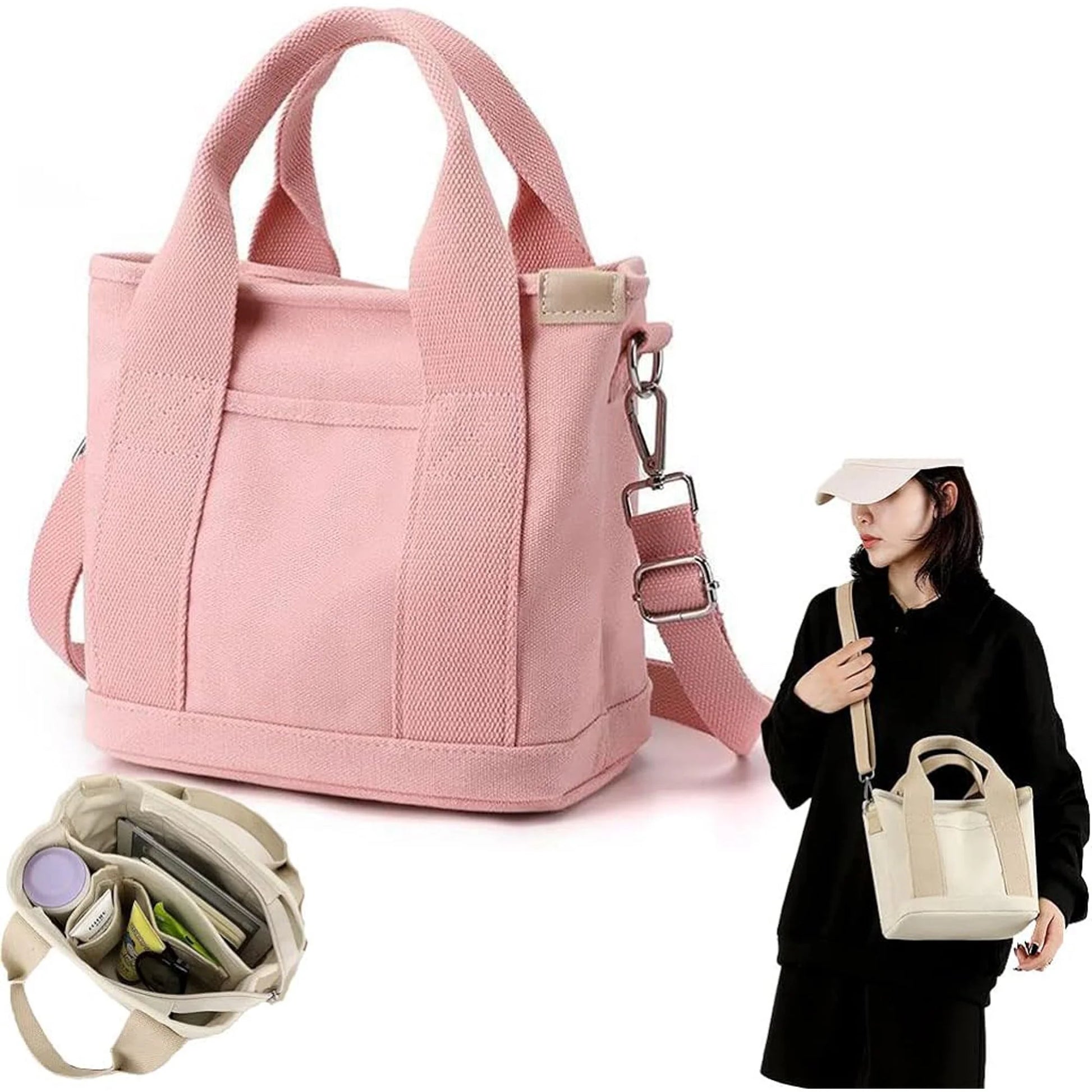 New Large Capacity Multi-Pocket Handbag Women'S Canvas Tote Purses Crossbody Bag Vintage Tote Bags for School