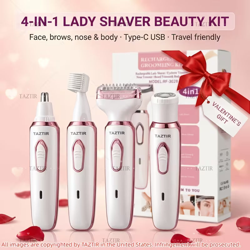 Women's 4-in-1 Rechargeable Electric Shaver and Trimmer Kit, White