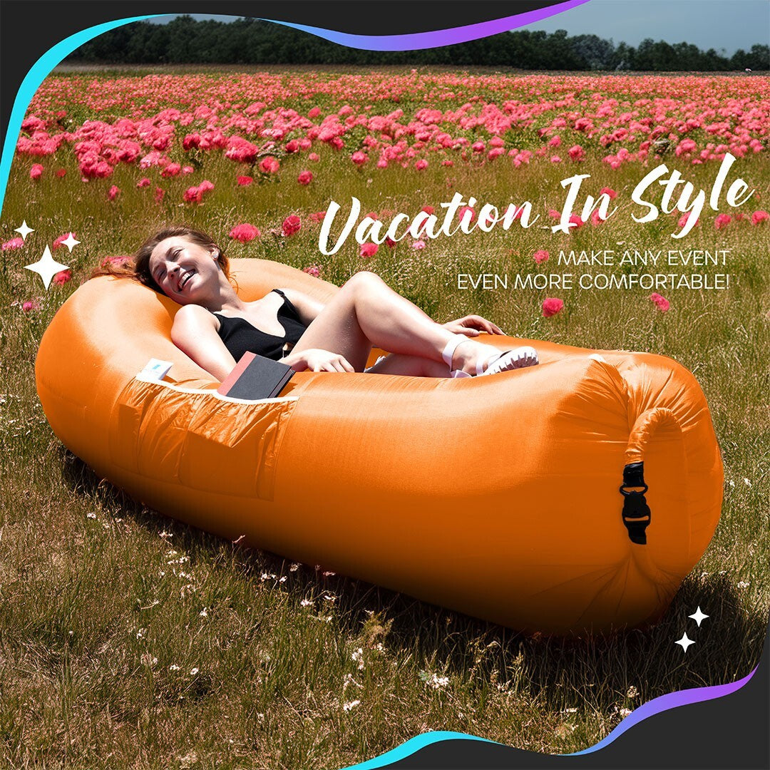 Nevlers Inflatable Air Lounger Sofa Chair Bed with Carry Bag and Pockets Waterproof 210T Polyester Outdoor Travel Use