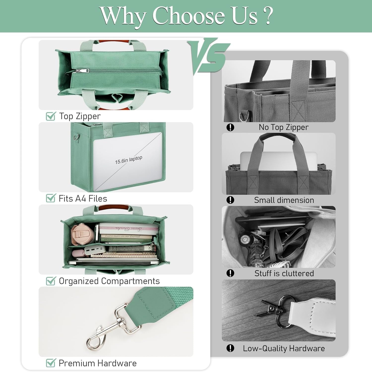 KKXIU Large Canvas Tote Bag for Women with Zipper and Compartments Crossbody Work Bible Messenger Purse Bag with Pockets