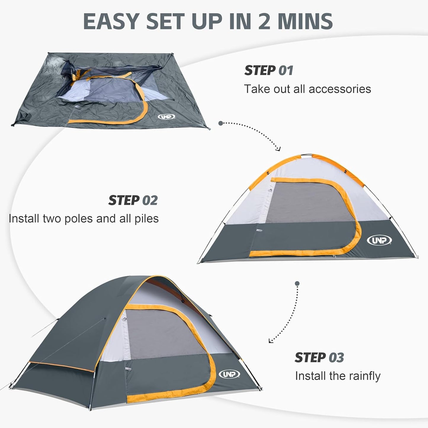 Camping Tent 2-4 Person, Waterproof Windproof Tent with Rainfly Easy Set Up-Portable Dome Tents for Camping…