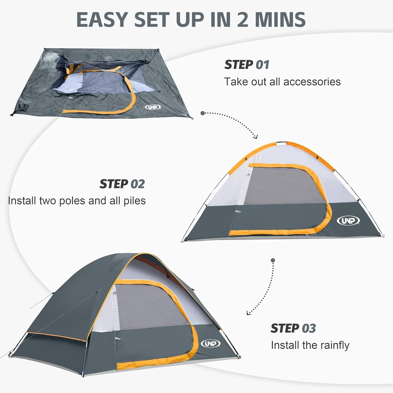Camping Tent 2-4 Person, Waterproof Windproof Tent with Rainfly Easy Set Up-Portable Dome Tents for Camping…