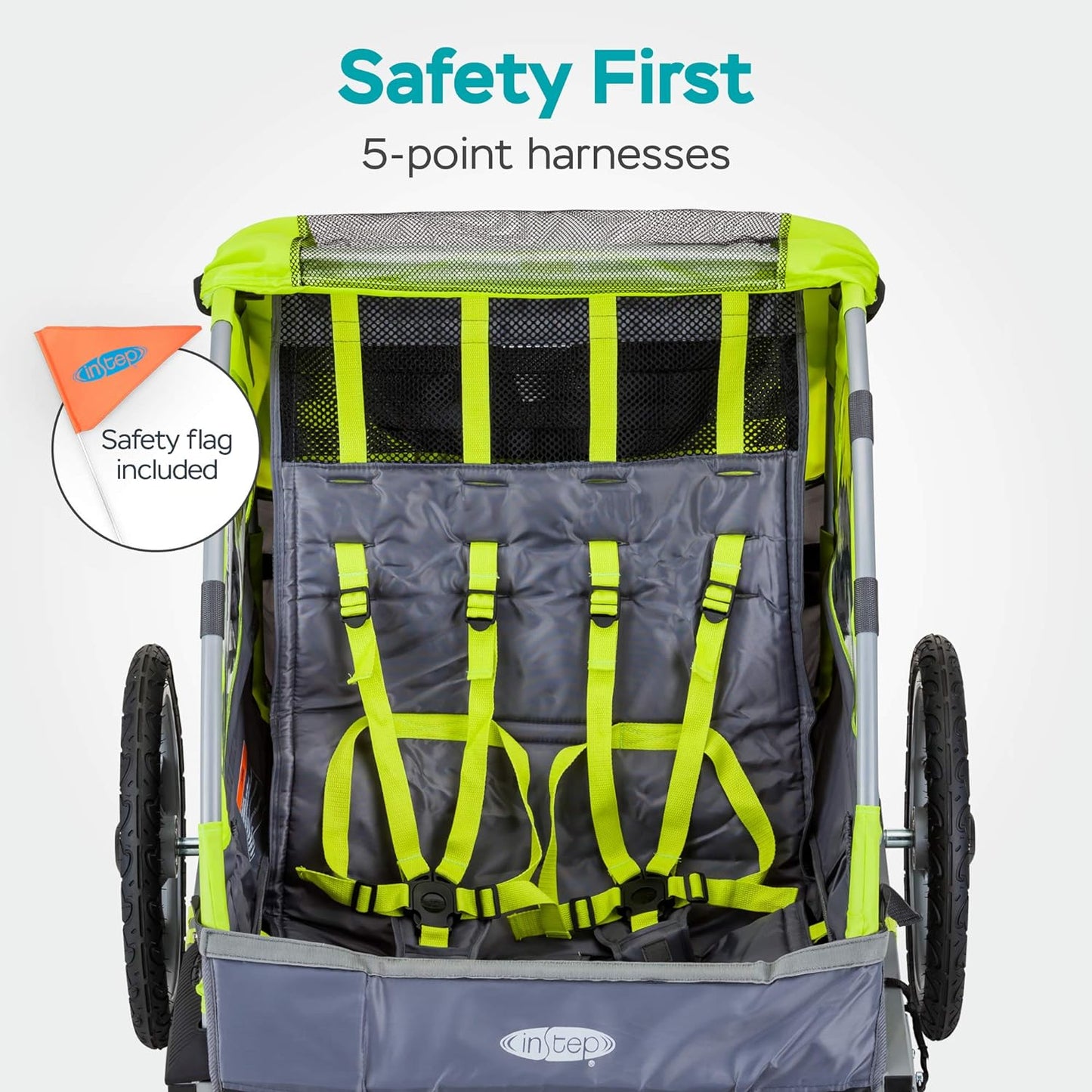 Quick-N-EZ Double Bike Trailer for Toddlers and Kids with Stroller Conversion, Jogger Mode, 2-in-1 Canopy, Folding Frame, Multiple Colors