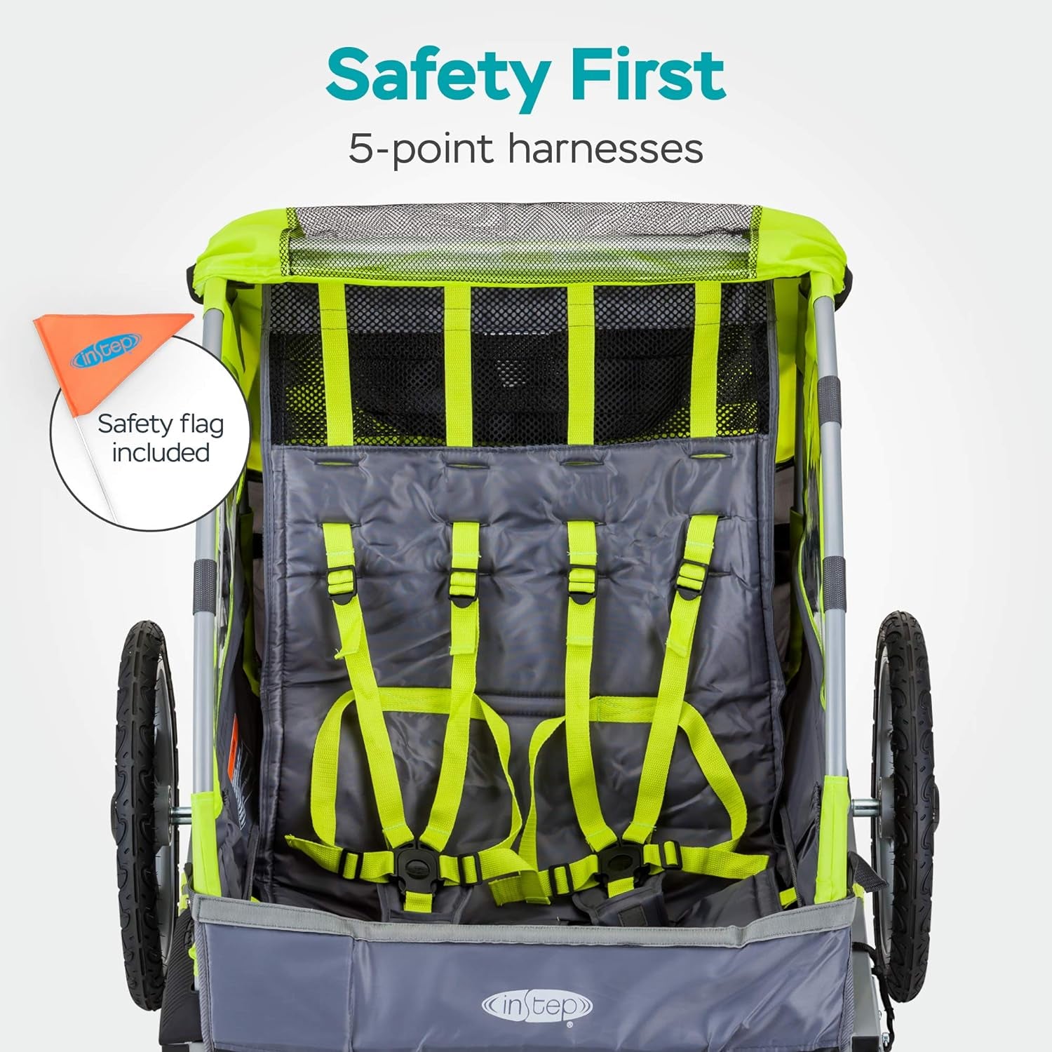 Quick-N-EZ Double Bike Trailer for Toddlers and Kids with Stroller Conversion, Jogger Mode, 2-in-1 Canopy, Folding Frame, Multiple Colors