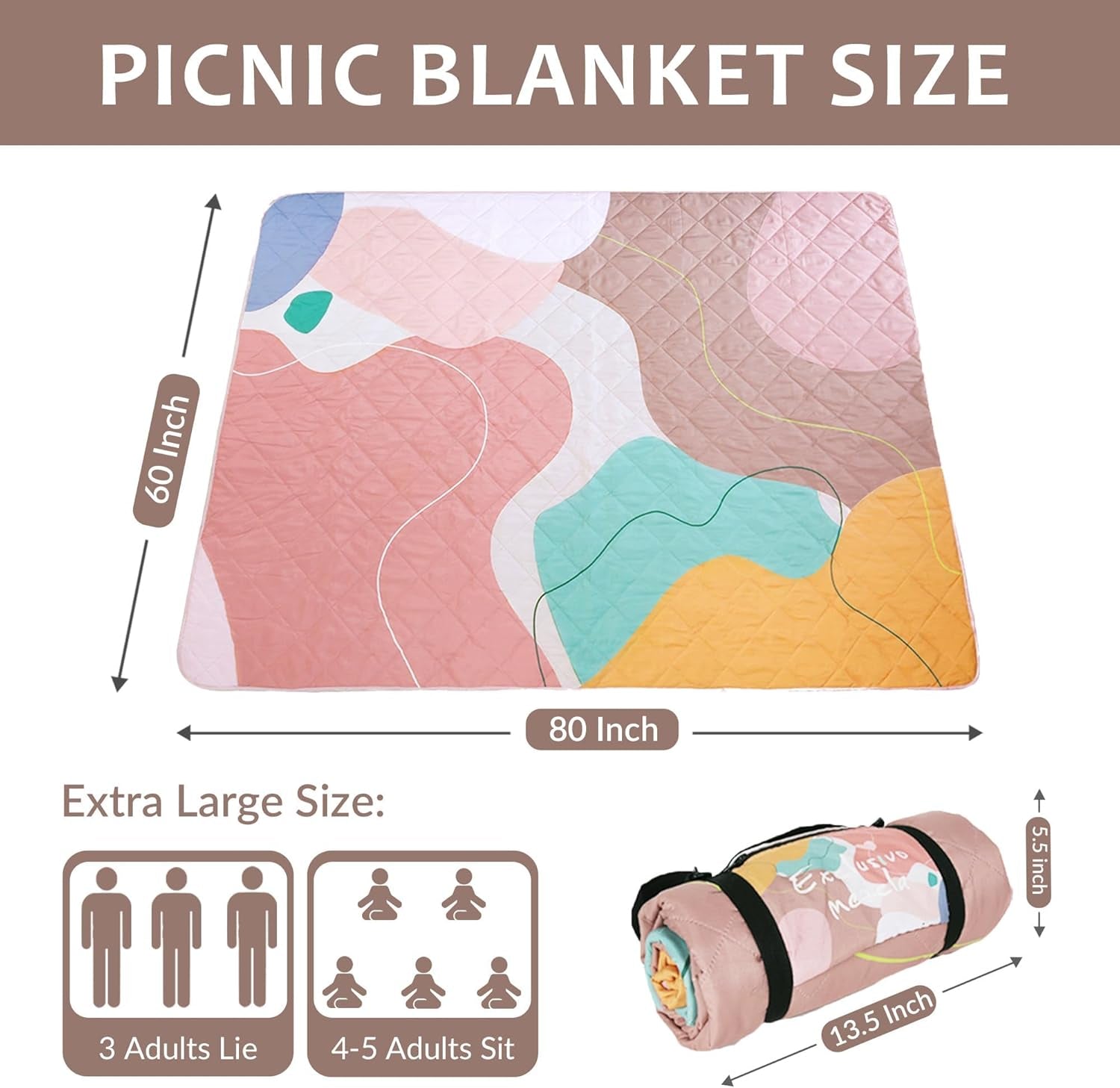 Extra Large Waterproof Picnic Blankets 3 Layer, Sandproof and Foldable Outdoor Blanket for Beach Camping, Park and Travel
