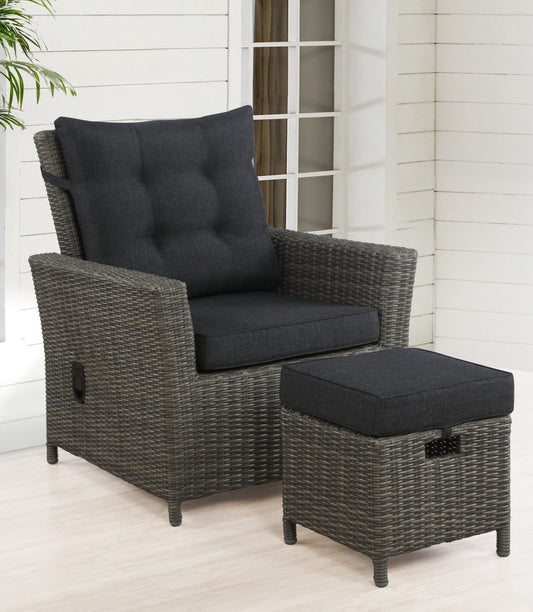 Outdoor Wicker Ottoman Set 15 Inch Square Aluminum Frame with Cushions All Weather Patio Footrest Set of 2 Gray