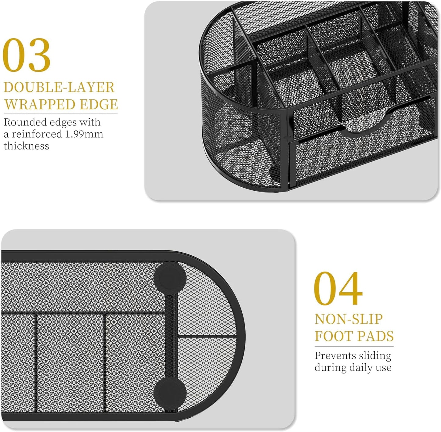 Small Mesh Desk Organizer with Drawers, Desk Accessories with 9 Compartments, Makeup Organizer, Black
