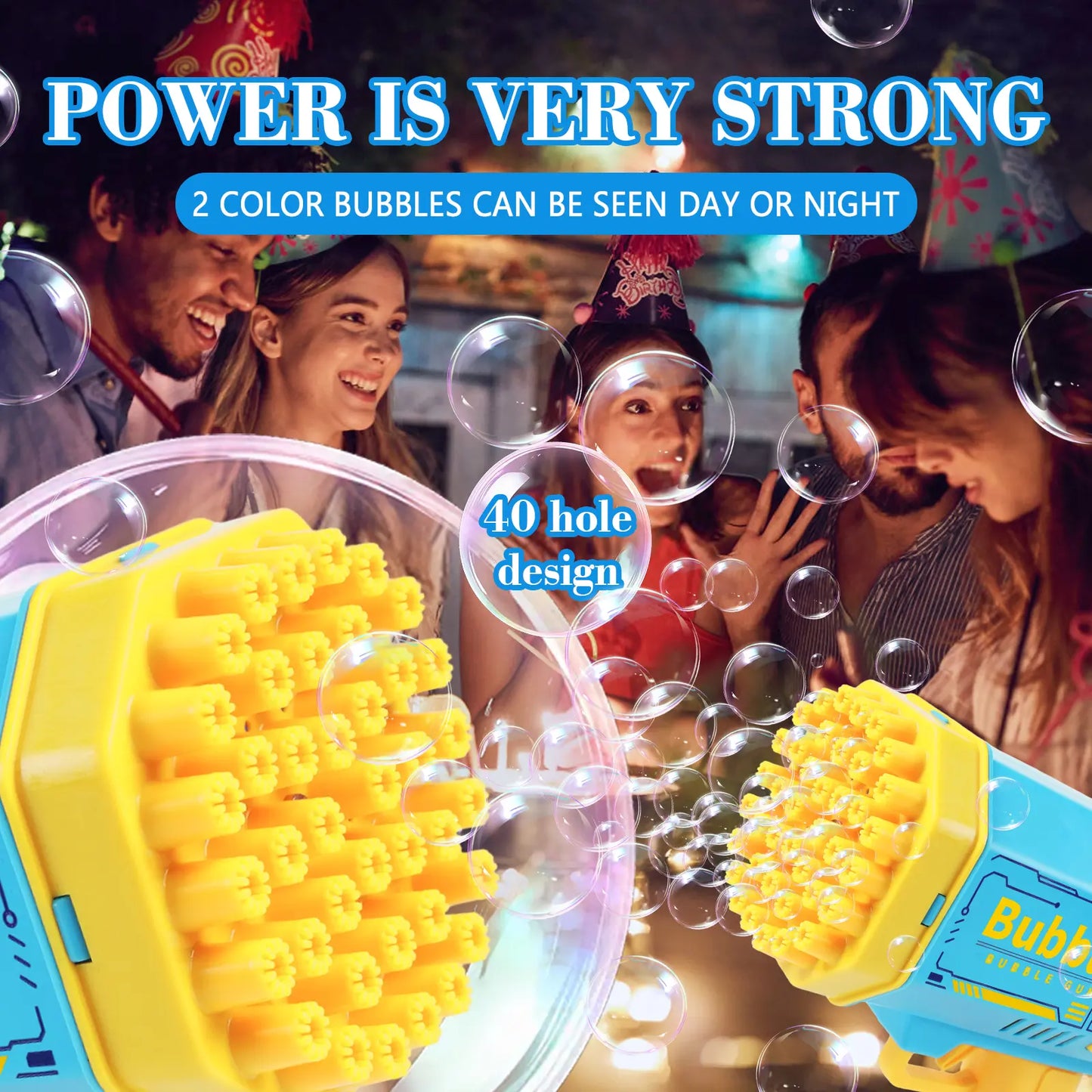 2 Pack Bubble Machine 40 Hole Automatic Bubble Maker with LED Lights and Solution for Indoor Outdoor Use