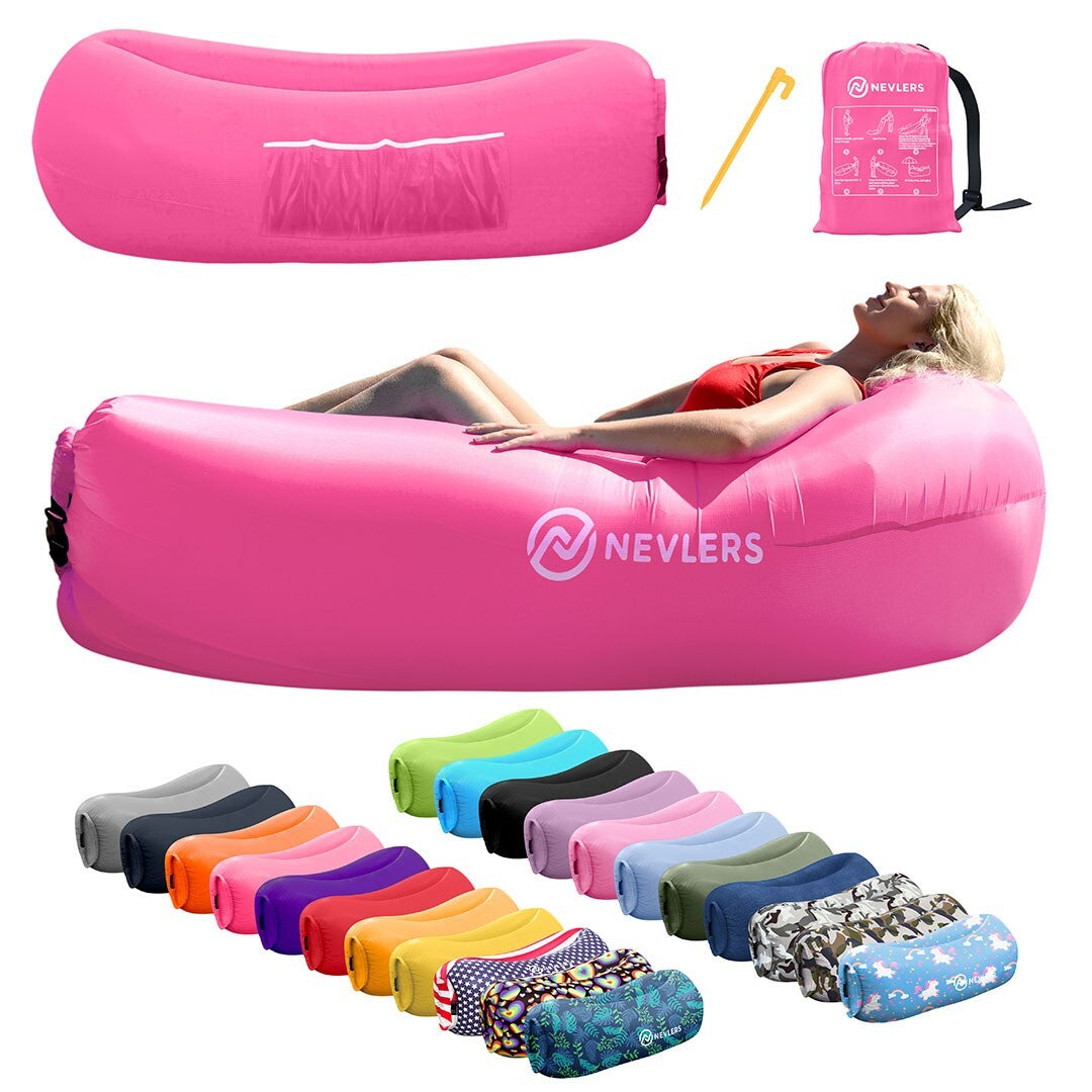 Nevlers Inflatable Air Lounger Sofa Chair Bed with Carry Bag and Pockets Waterproof 210T Polyester Outdoor Travel Use