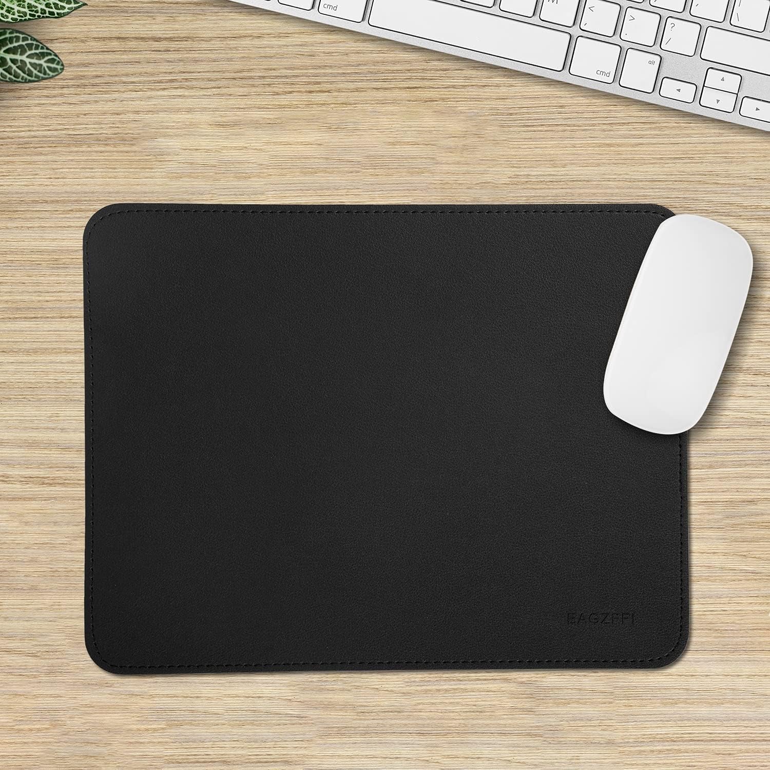 Double-Sided PU Leather & Cork Mouse Pad with Coaster – Reversible, Non-Slip, Stitched Edges for Office & Home, 8X11 Inches,(Black)