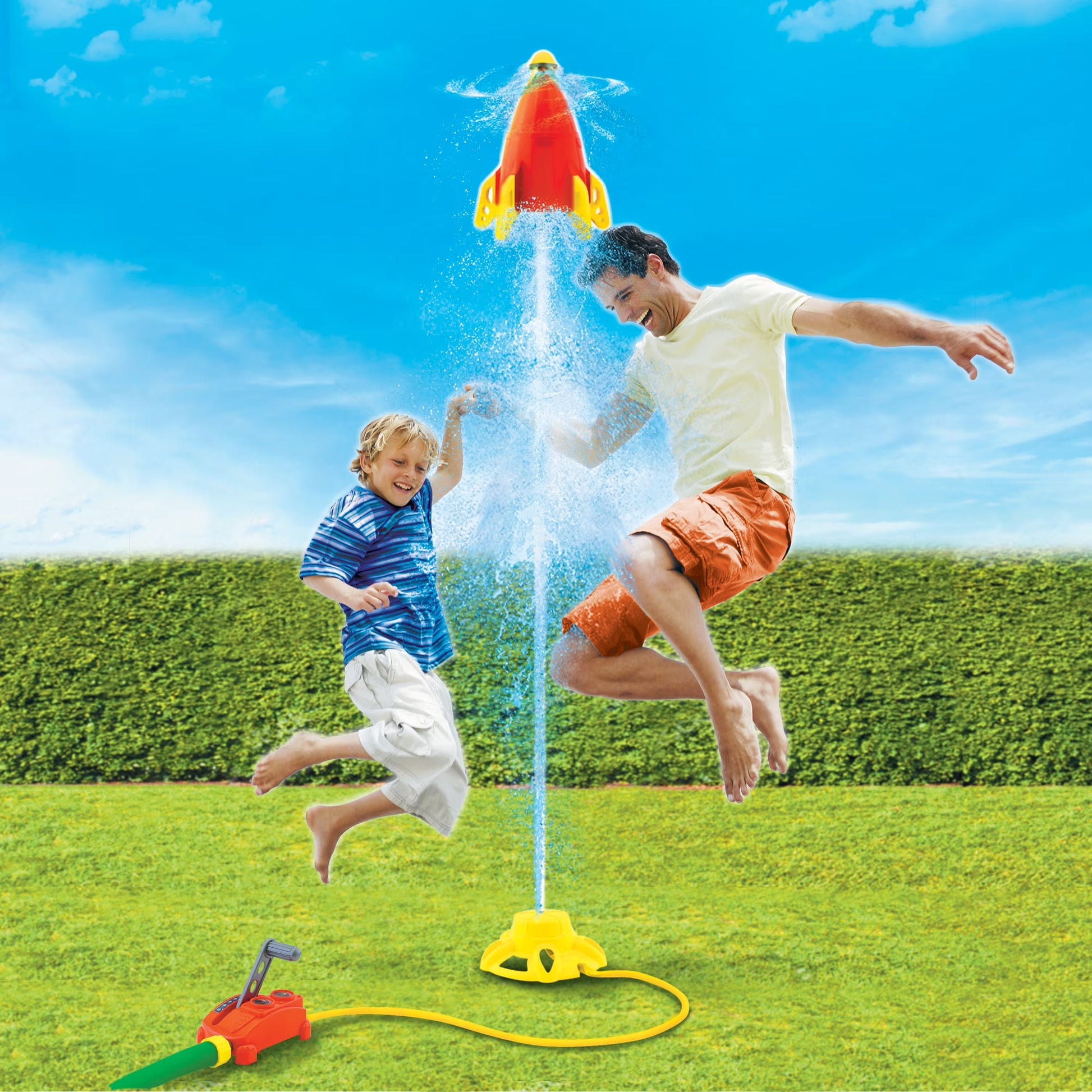 : Water-Powered Splash Rocket Sprinkler - Hovers & Sprays Water, Controllable Launcher, Flies up to 16 Ft, Hose Attaching, Outdoor Toy, Kids 5+