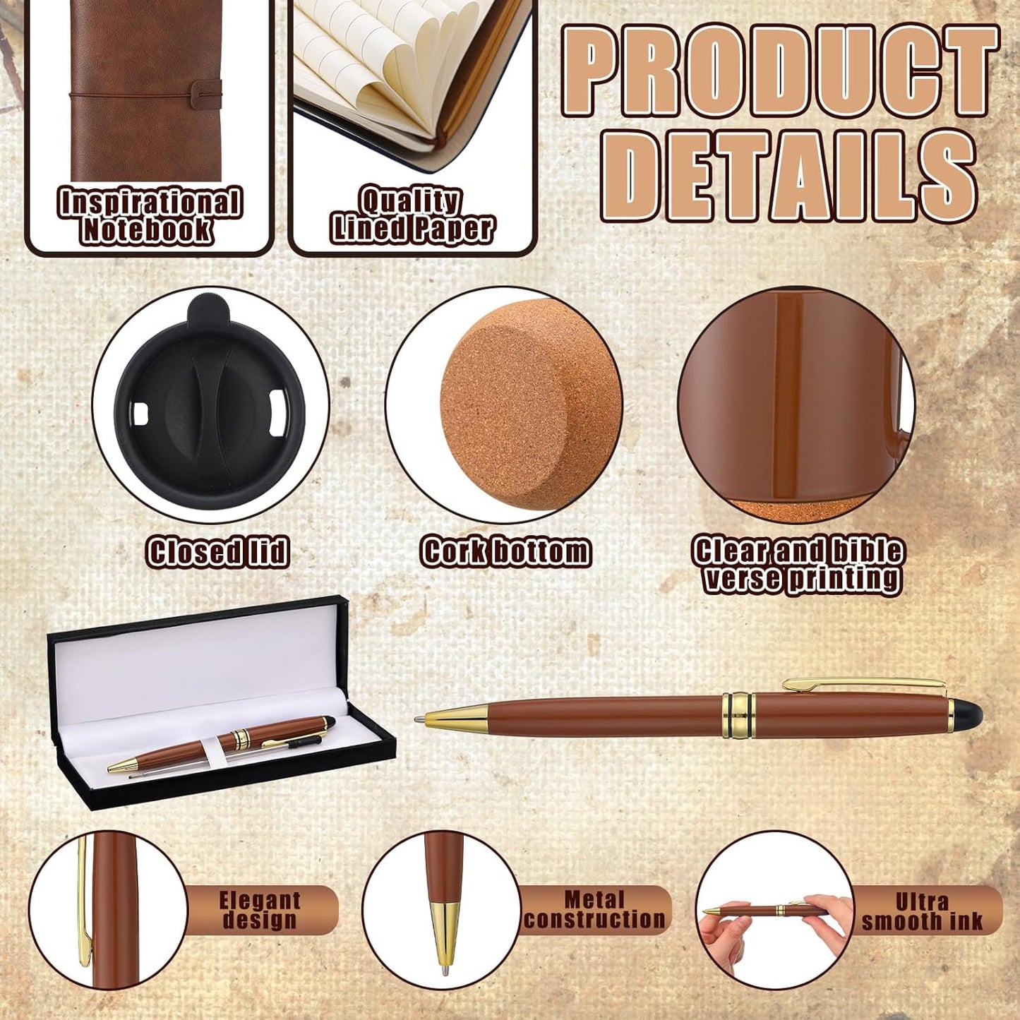 8 Pcs Fathers Day Dad Gifts Set for Mens Gifts Basket Ideas Set Mug PU Leather Notebook Toiletry Bag Bookmark Pen with Box Greeting Card for Dad Grandpa Husband Birthday (Brown)